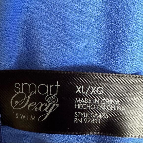 NEW Smart & Sexy High Waisted Swim Bottoms Rouched Blue Snake Print Women's XL - Picture 8 of 9